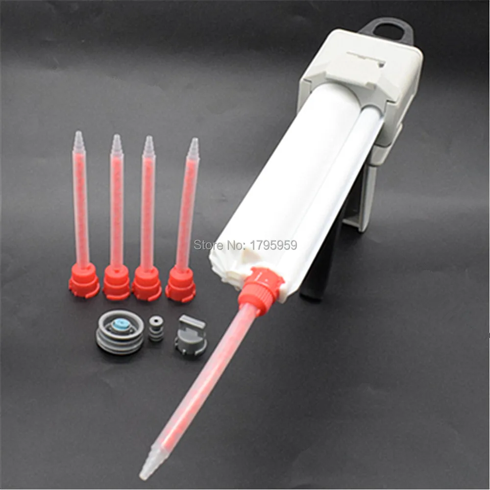 Pistola per colla epossidica AB 75ml pistola per calafataggio adesiva 1: 1 con ugello di miscelazione statico 5pc 1: 1 e cartuccia a doppio barilotto vuota da 75ml 1: 1