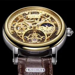 Switzerland NESUN Luxury Brand Automatic Mechanical Men's Watches Multi-function Skeleton Moon Phase Waterproof Clock N9097-3