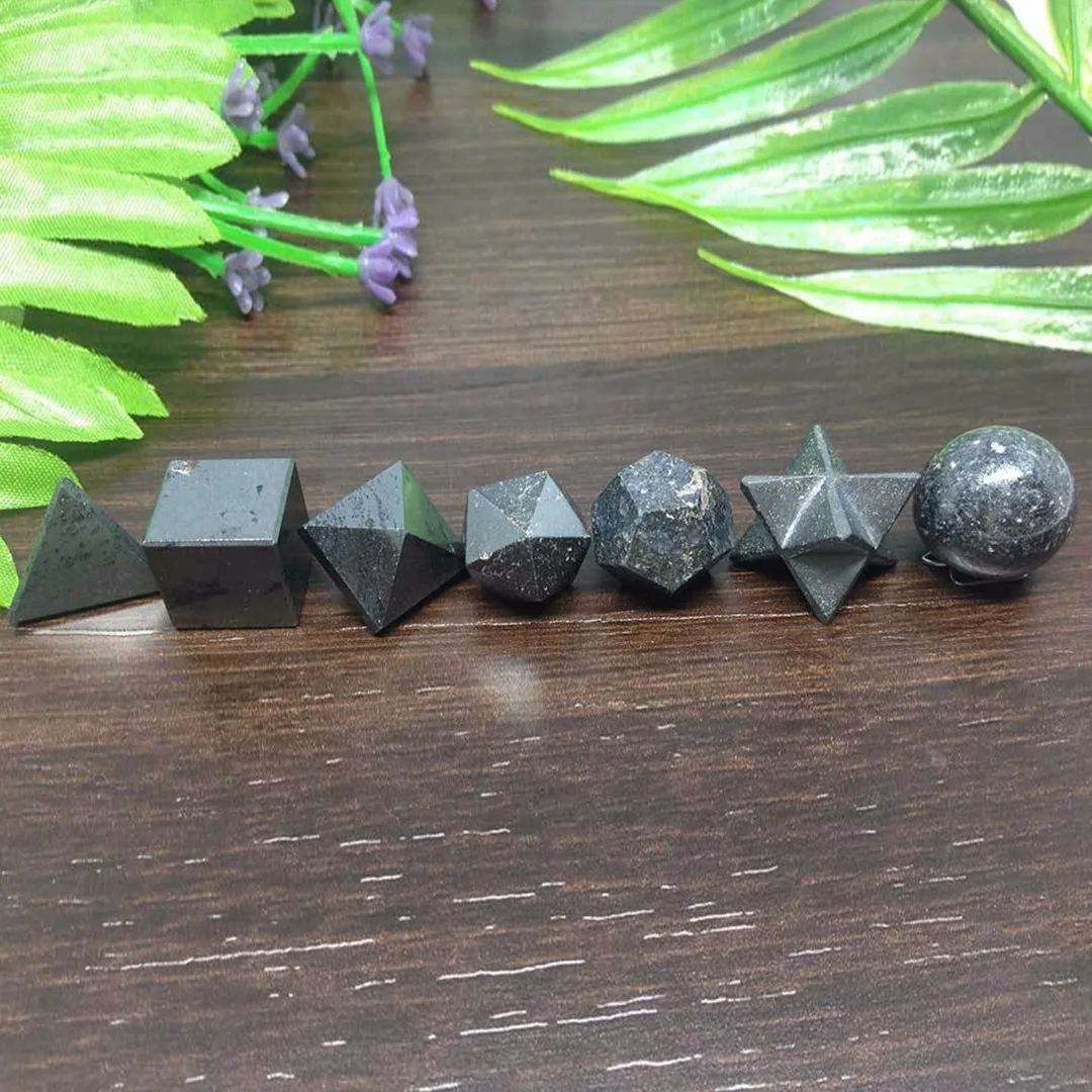 JX-LCLYL 7pcs Hematite Platonic Solids Sacred Meditation Crystal Geometric Set