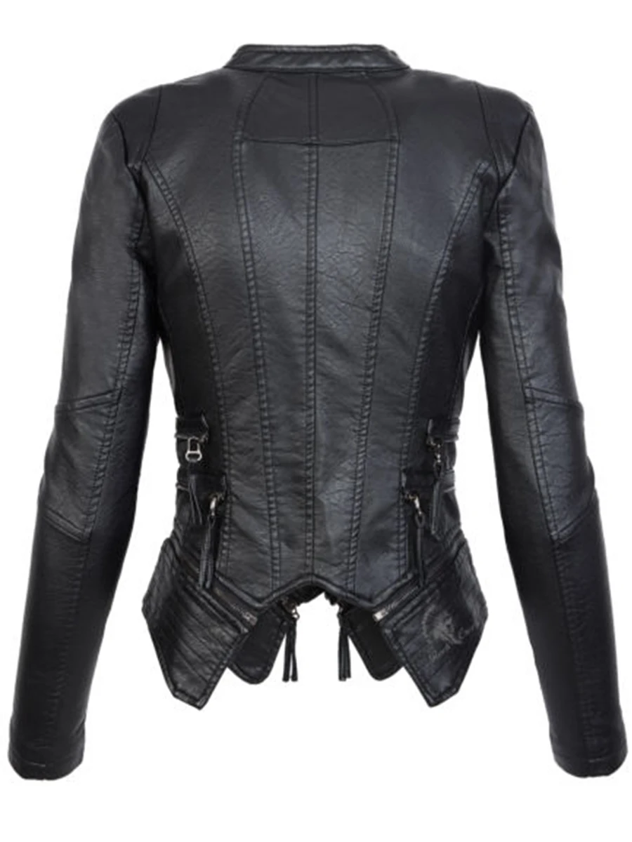 Gothic faux leather PU Jacket Women Winter Autumn Fashion Motorcycle Jacket Black faux leather coats Outerwear Coat HOT