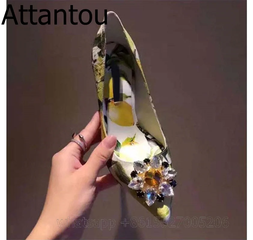 

Luxury Crystal Flower Pointed Toe Daisy Stiletto Dress Shoes Women High Heel Rhinestone Designer Sexy Pumps Party Shoe