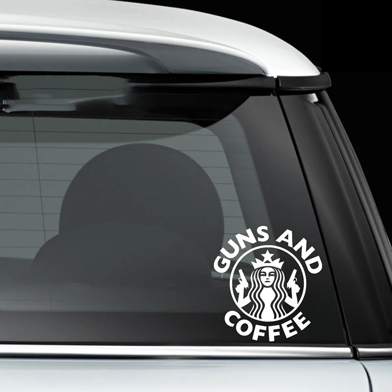 Guns and Coffee Car Window Decal Bumper Sticker Funny Parody Rear Window Car Sticker