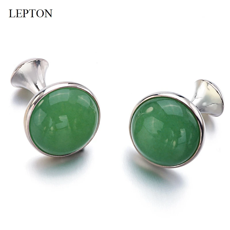 Lepton Opal Cufflinks for Mens Gold Color Low-key Luxury Round Green Aventurine Stone Cuff links Business Wedding Cufflink