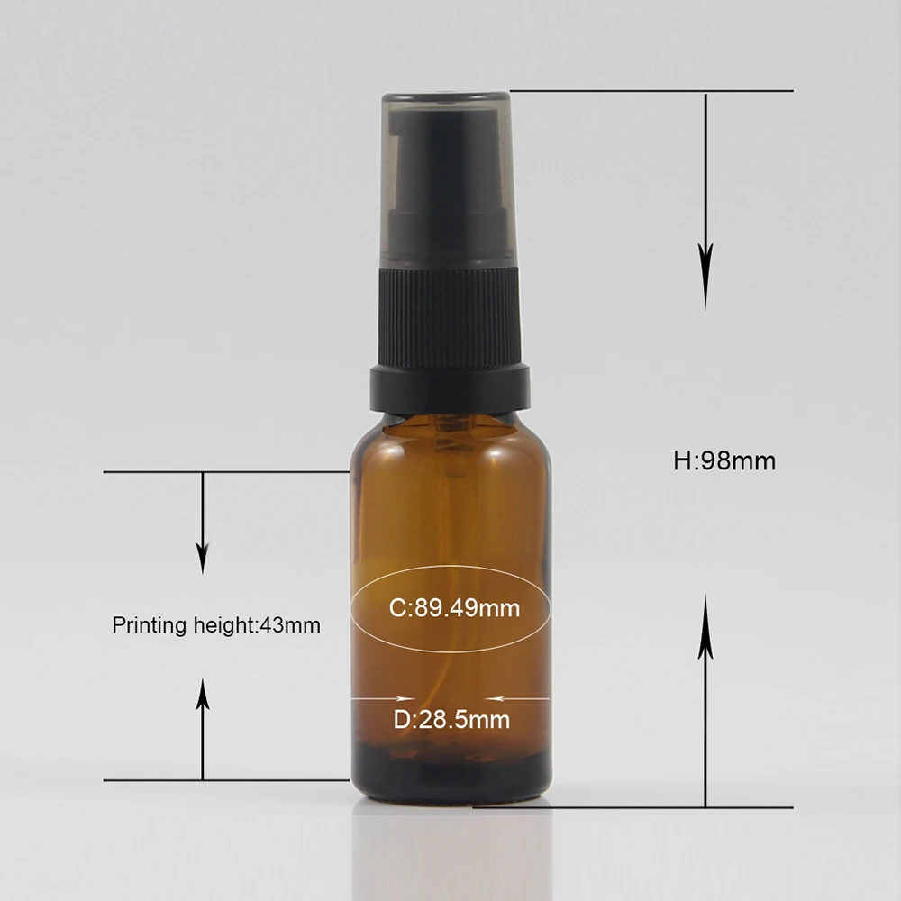 

100pcs 20ml small travel cosmetic personal container cream/lotion/serum glass pump bottle with black lid for sale