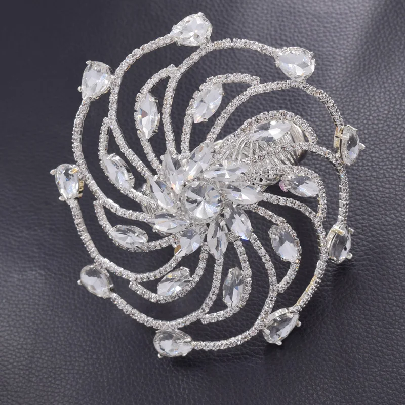 CuiEr Luxury Crystal Rhinestones Glass Women Cuff Stretch Armband for bridal Strass Hand Bracelet Drag Queen jewelry