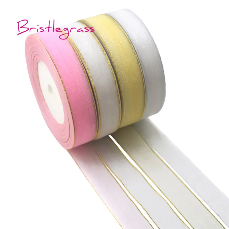 

BRISTLEGRASS 50 Yard 3/4" 20mm Gold Silver Edge Organza Ribbon Flower Bows Birthday Wedding Party Decor Christmas Gift Wrappings