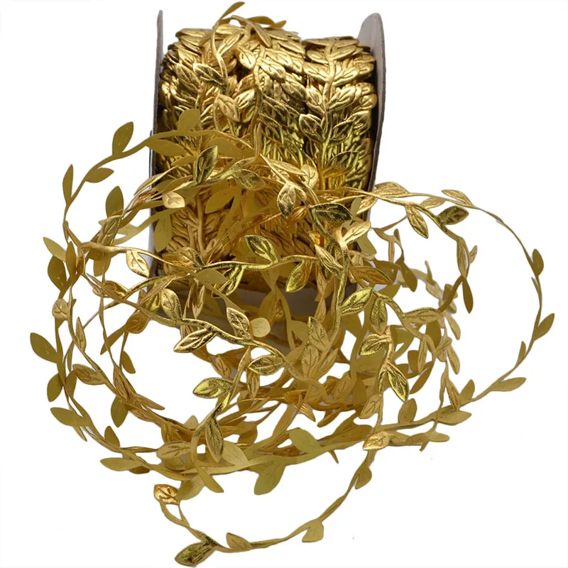 

10Meters Gold Leaves Vine Artificial Silk Leaf Handmade Scrapbooking Craft Wreath Wedding Party Decor Fake Flower Rattan Garland