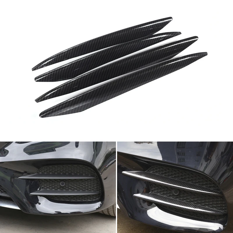 4pcs Carbon Fiber Style Car Front Fog Light Lamp Grille Grill Slats Cover Trim For Mercedes Benz W213 E Class 2016 2017 2018