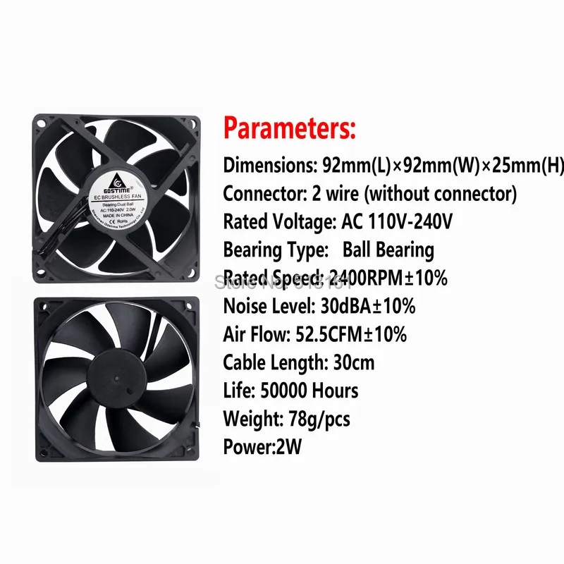 2 miếng Gdstime 90mm 92mm x 25mm AC 110 V 115 V 120 V 220 V 240 V Fan EC Không Chổi Than Làm Mát Cooler Fan Hâm Mộ Trục Quạt