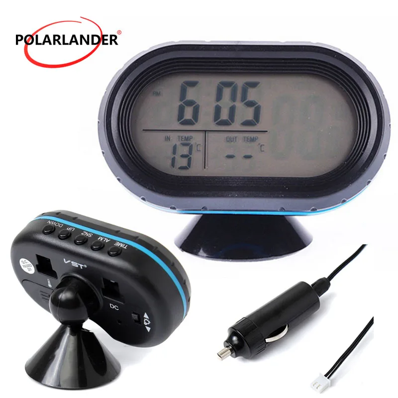 Automotive Supplies Car Battery Voltmeter Voltage Meter Tester  Digital  Auto Car Thermometer Monitor + Noctilucous Clock 12-24V