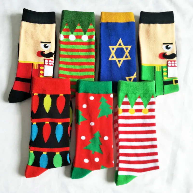 New Christmas Series Full Man Fashion casual Personality Cartoon Sweat Pure Cotton happy art Socks men hip hop dress