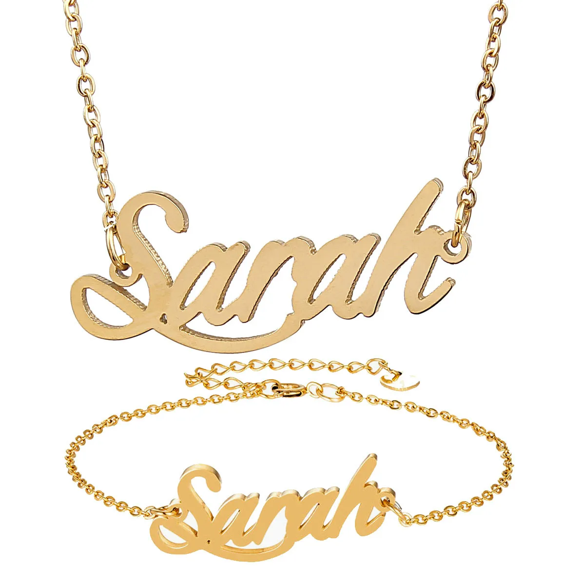 

Sarah Name Necklace and Bracelet Jewelry Set Stainless Steel Letter Choker Pendant Nameplate for Girl Party Gift