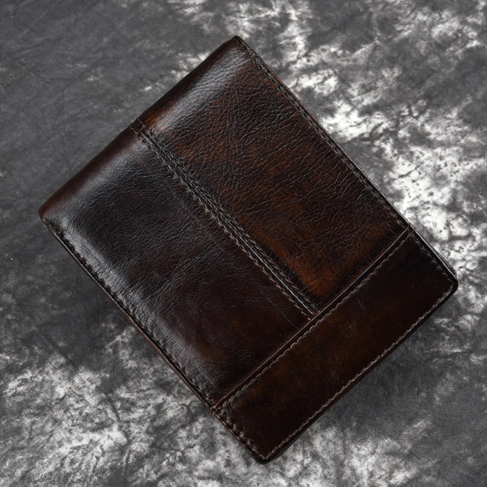 Hoge Kwaliteit Lederen Korte Portemonnee Vintage Coin Cash Dunne Pocket Id/Credit Kaarthouder Geld Koeienhuid Mannen Bifold portemonnee