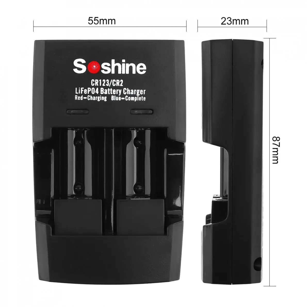 NEW Design Soshine Li-FePO4 RCR 123 / CR2 Battery Intelligent Rapid Charger