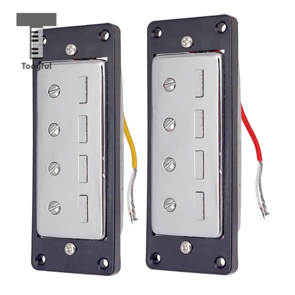 2pcs Plastic Electric Guitar Humbucker Pickups Bridge Neck Set with Black Frame for 4 String Electric Bass Pickups DIY Accessory