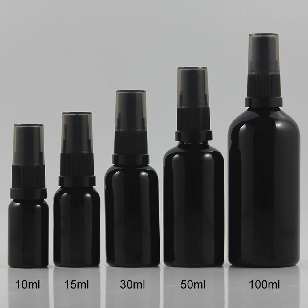 Shiny black glass mist spray bottle 15ml, Lotion glass packaging 15ml in stock