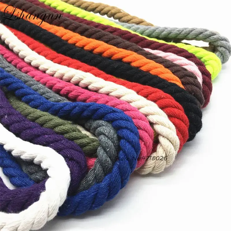 100% Cotton 10Meters 3 Shares Twisted Cotton Cords 10mm DIY Craft Decoration Rope Cotton Cord for Bag Drawstring Belt 20 Colors