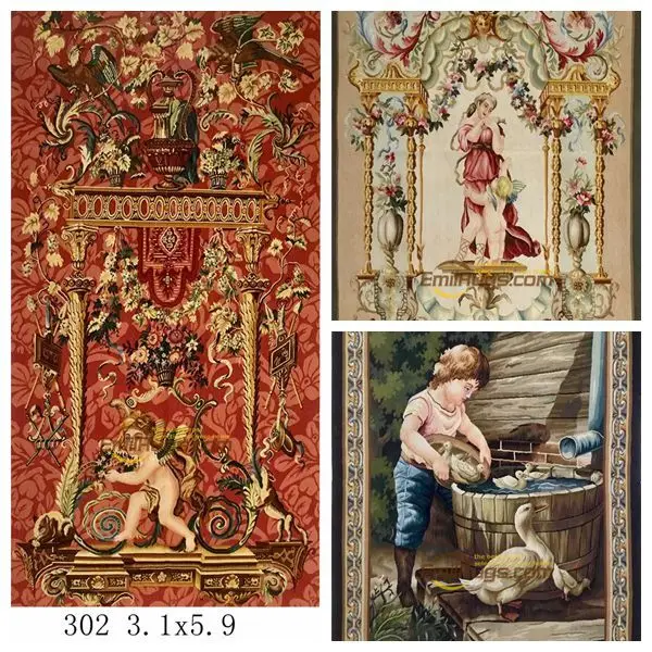 bohemian tapestriesAntique French Aubusson Husbandry Agrarian Pastoral Scene Tapestry Panel Square Multi Color Yellow