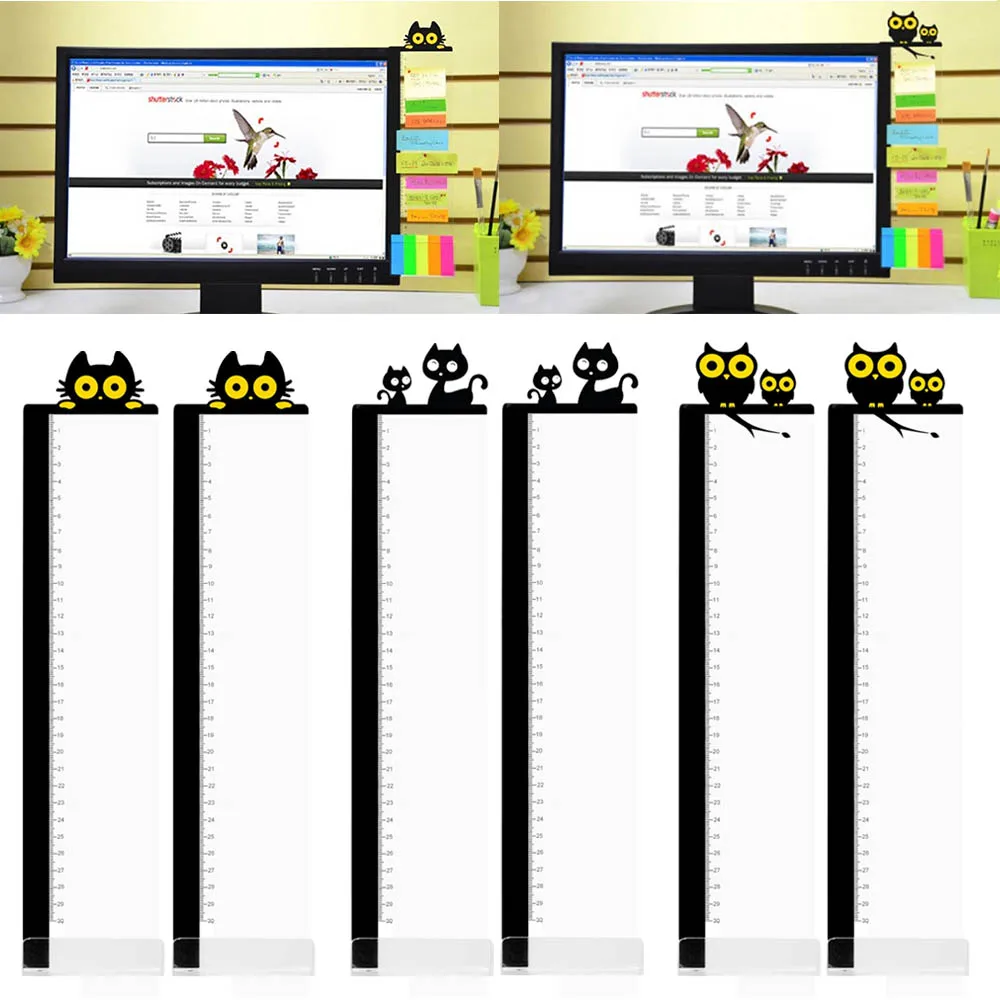 귀여운 만화 아크릴 메시지 메모 노트 탭 보드, 컴퓨터 PC 노트북 텔레비전 모니터 화면용 눈금자 1 쌍