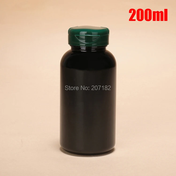 

100pcs 200ml Black Color PET Plastic Bottles, Capsules Bottles, Powder Containers, Medicine Storages 200cc--Green Flip Caps