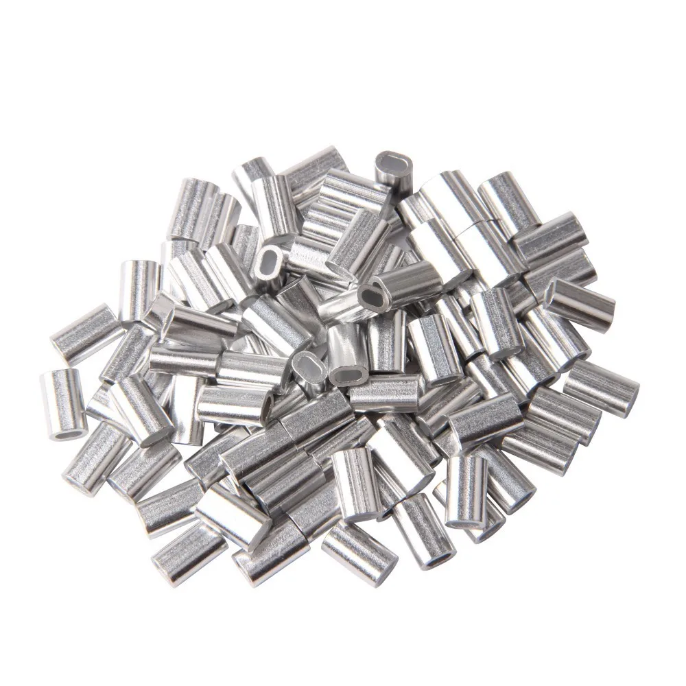 Hyaena 100pcs Aluminum Crimping Loop Sleeve Crimping sleeve Fishing Wire Rope Tube Crimp Ferrules for Fishing tackle