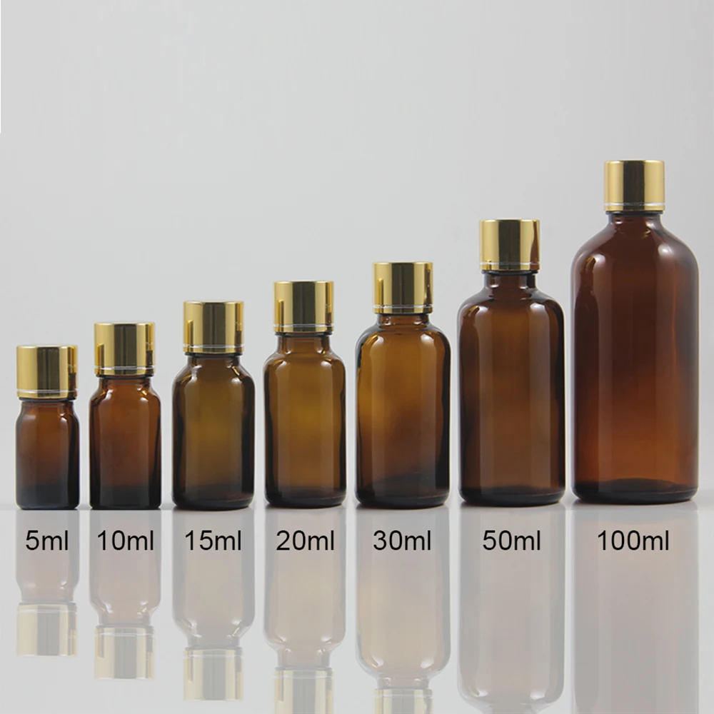 

hot sale 50ml empty amber makeup refillable bottle for essential oil glass bottle with screw lid