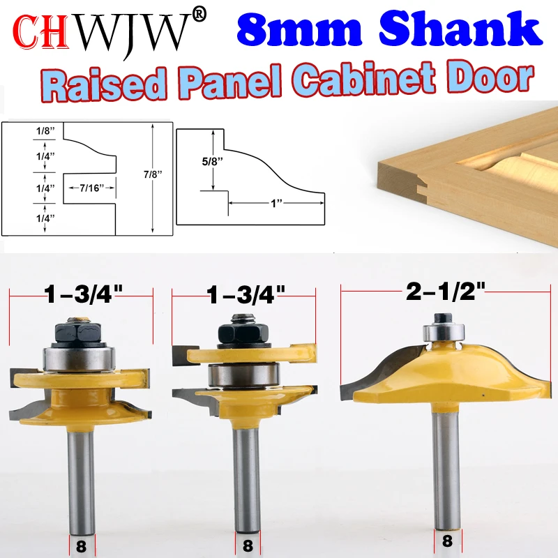 1-3PCS 8mm Shank Rail & Stile Router Bits-Matched Standard Ogee door knife Woodworking cutter Tenon Cutter for Woodworking Tools