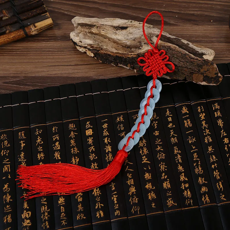 

10 Pcs Polyester Retro Style Imitated Bowlder Chinese Knots Knotting Style Lucky Amulet Jade Coin Tassel Fringe Trim Pendant