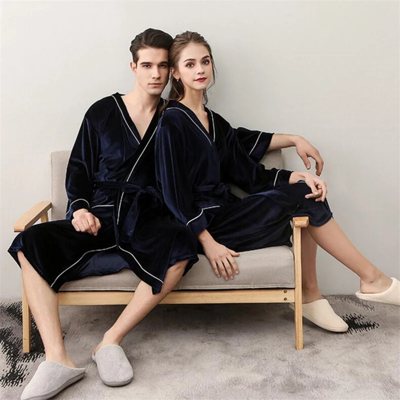 

IANLAN Winter Couple Velour Nightgowns Men and Women Unisex Soft Sleepwear Long Bathrobe with Waistband IL00444