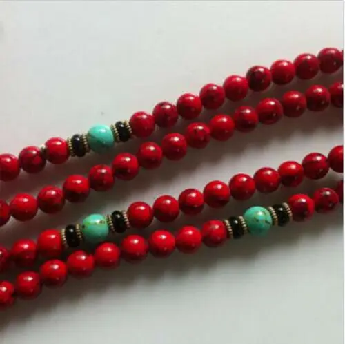 Chinese Tibet Red Stone 108 8MM Buddhist Prayer Bead Mala Necklace Bracelet Beads