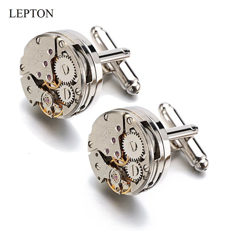 Lepton Watch Movement Cufflinks For Mens Immovable Steampunk Gear Watch Mechanism Cuff Links Men Business Shirt Cuffs Cufflink