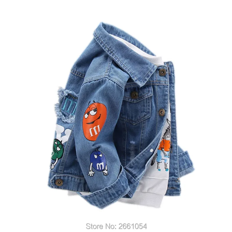 2023 Spring Children\'s Jacket Denim Boys Broken Hole Jean Jackets Kids Clothing Baby Coat Boys Casual Cartoon Letter Outerwear