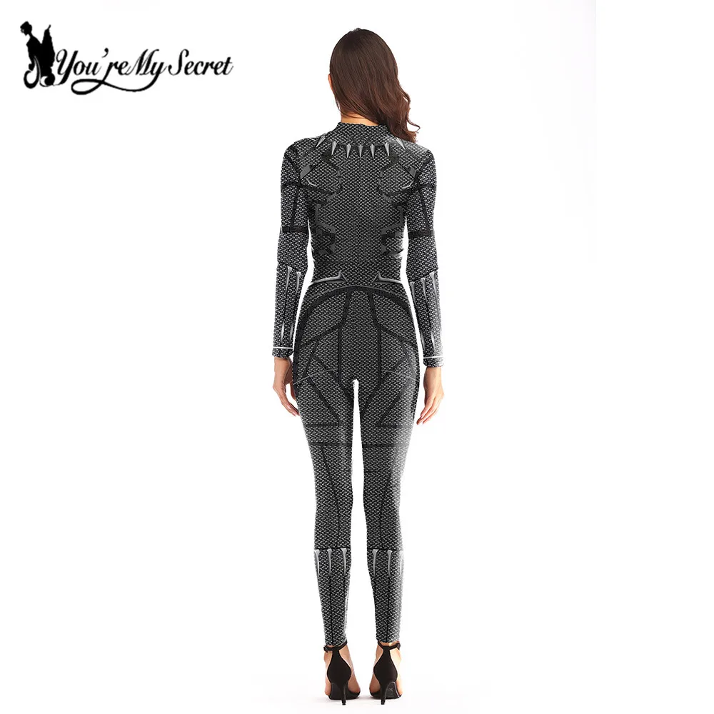 [You're My Secret] Fashion Anime Costume For Women Black Panther Bodysuit 3D Digital Printing Movie Cosplay Long Sleeve Jumpsuit