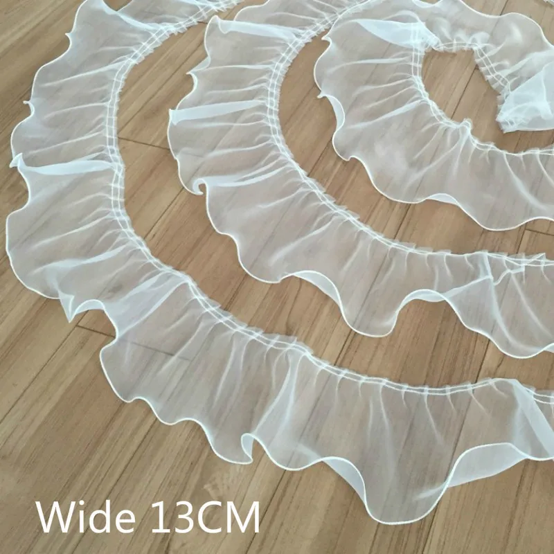 Neue 13 CM Weiß Schwarz Tüll Rüschen Trim Band Kragen Feinen Spitze Applique 3d Für Hochzeit Kleid Kleidung Nähen Guipure fringe Decor