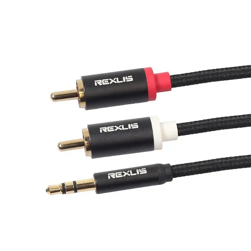 REXUS RCA Audio Cable 3.5mm Jack Male to 2 RCA Aux Cable Cotton Braided Wire Cord for Home Theater Speaker 0.5m 1.0m 1.8m 3m