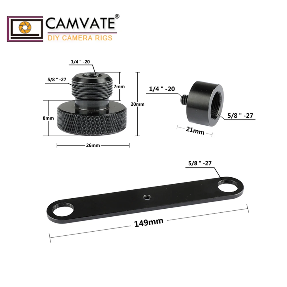 CAMVATE العالمي المزدوج ميكروفون يتصاعد قوس T-بار مع 1/4 "-20 أنثى إلى 5/8"-27 ذكر برغي ل الميكروفونات دعم