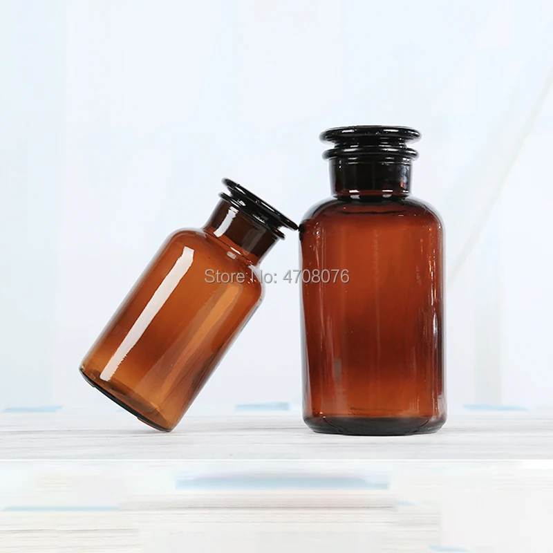 30/60/125/250/500ml Lab glass reagent bottle with glass cover lid Brown sample bottle wide frosted mouth for chemical experiment