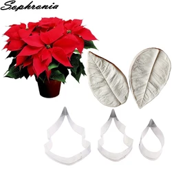 Poinsettia Christmas Flower Petal Veiner &Cutter Silicone Mold Fondant Mould Cake Decorating Tools Chocolate Gumpaste,SugarCS265