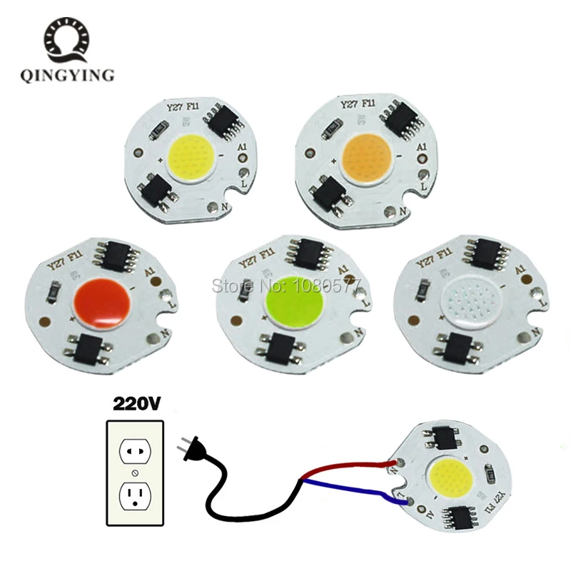 Puce COB avec pilote IC intelligent, 3W 5W 7W 10W 12W, entrée 220V, 5 pièces, pour projecteur LED blanc froid/blanc chaud, à monter soi-même