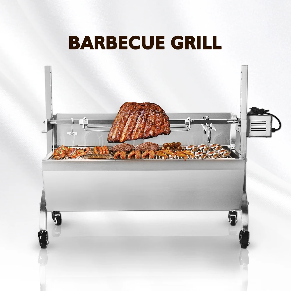 Charcoal BBQ grill Rotating Stainless Steel Electric/Manual Coal Barbecue Roaster Machine Griddle Stand Outdoor Camping