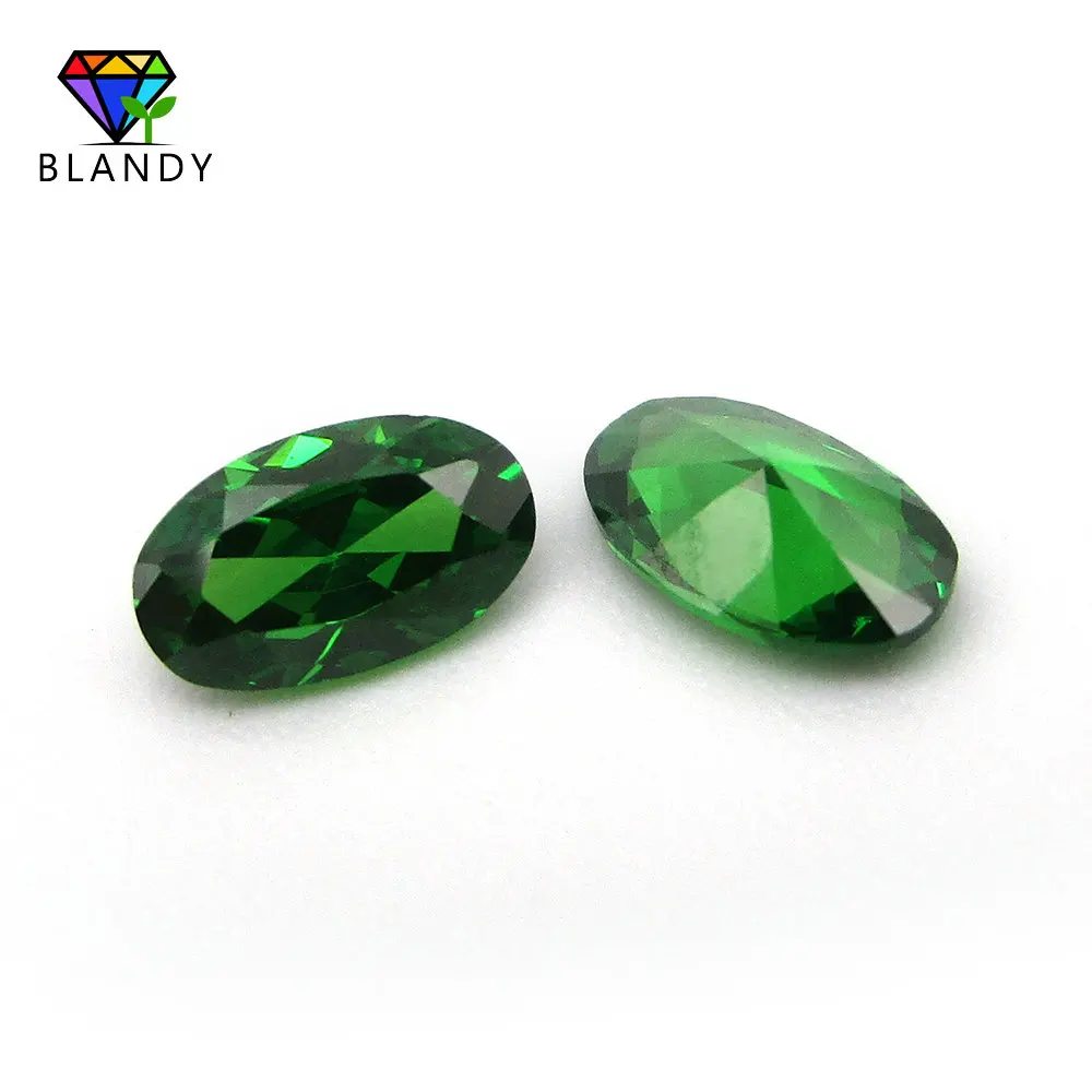 5A Grade 2x3~10x14mm Oval Shape Green Cubic Zirconia Machine Cut Loose Green Synthetic Gems CZ Stone For Jewelry