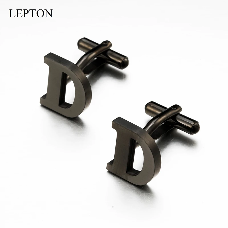 

Stainless steel Letters Cufflinks for Lepton Mens Black & Silver Color Letter D of alphabet Cuff links Men Shirt Cuffs Button