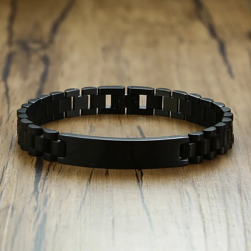 Vnox Minimalist ID Tag Bracelets for Men High Polished Stainless Steel Blank Chain Wrist Bangle Male Gentleman Business Gift