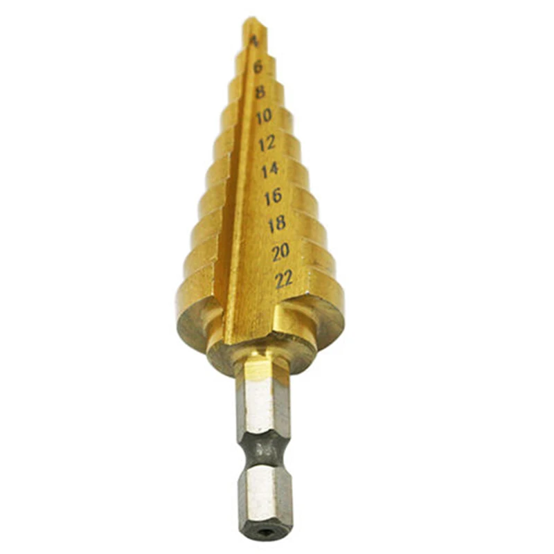 1pc x HSS Hex Titanium Coated Step Cone Drill Bit Hole Cutter Power Tools 4-22mm