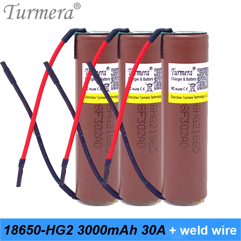 

18650 battery hg2 original 18650 3000mah Battery for screwdriver for battery slodering welding battery+DIY Silica gel cable