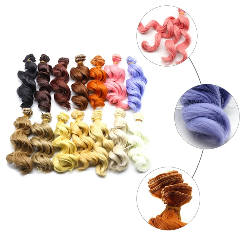 15cm High Temperature Big Wave Handmade Cloth Doll Wigs DIY Texitle Doll Curl Hair Doll accessories Dressup wig toys for girls