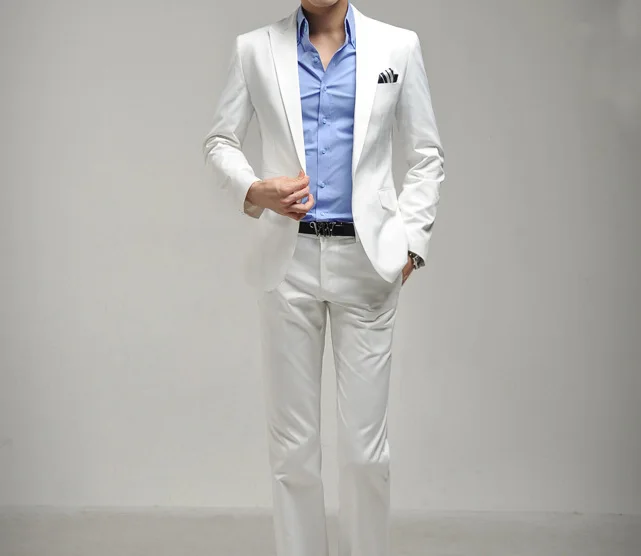 

Free shipping Men's clothing men's suit men's blazer man's pants slim fit white suits quality solid colour fomal suit set