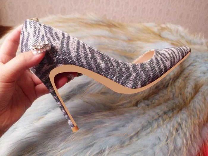 Sexy Ladies Snakeskin Sequins Cloth Pumps Celebrity Low Cut Evening High Heels Pointed Toe Stilettos High Heeled Woman Shoes