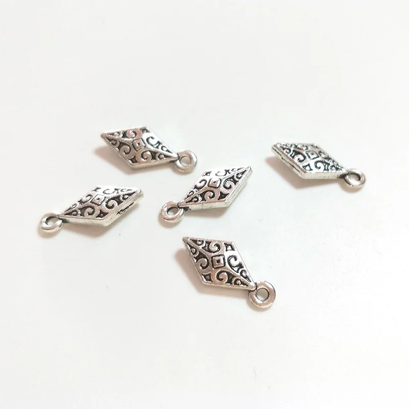 2021 Fashion 30pcs/bag 16*8MM Zinc Alloy Antique  Metal Rhombus Charms Pendants for DIY Jewelry Accessories