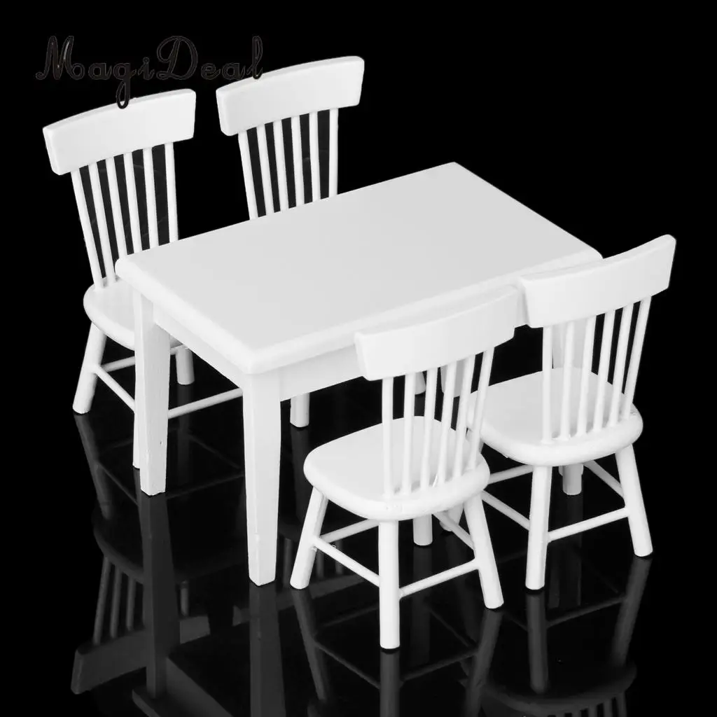 Juego de mesa de comedor y silla, miniaturas de casa de muñecas, decoración de muebles, blanco, 1:12, 5 piezas